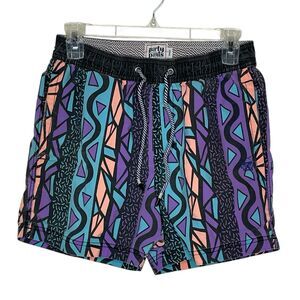Party Pants Swim Trunks Mens Small Radical Purple Geometric Print Swimwear